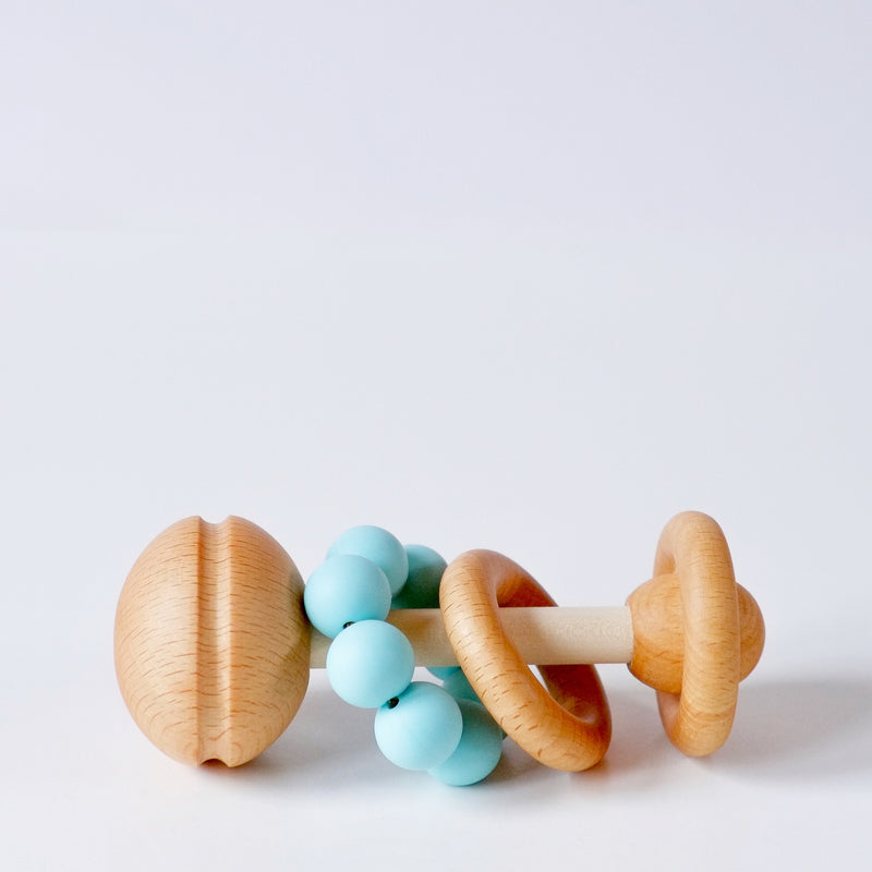 Mint Wooden and Silicone baby rattle