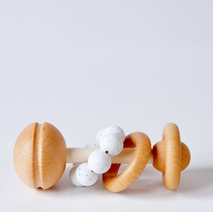 Speckled Wooden and Silicone Baby rattle
