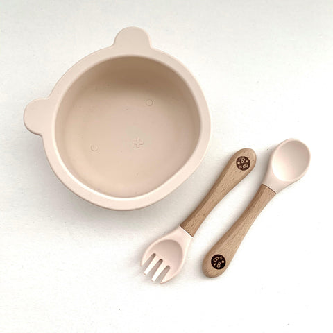 Pebble 'CUB' Silicone Suction Bowl and Cutlery  set