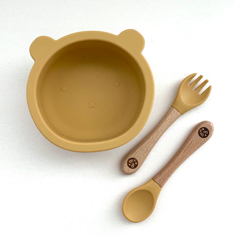 Rose 'CUB' Silicone Suction Bowl and Cutlery  set