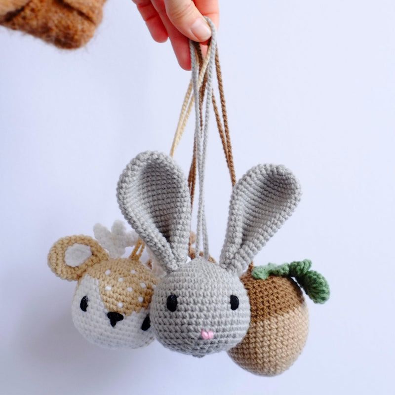 Crochet hanging bear rattle - Blossom&Bear
