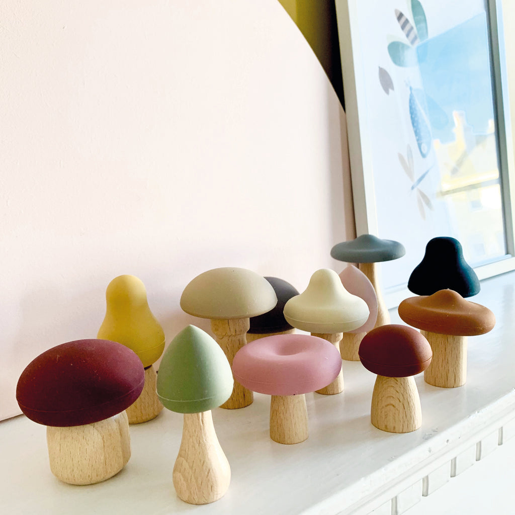 Mushroom Silicone and Wooden Play Set